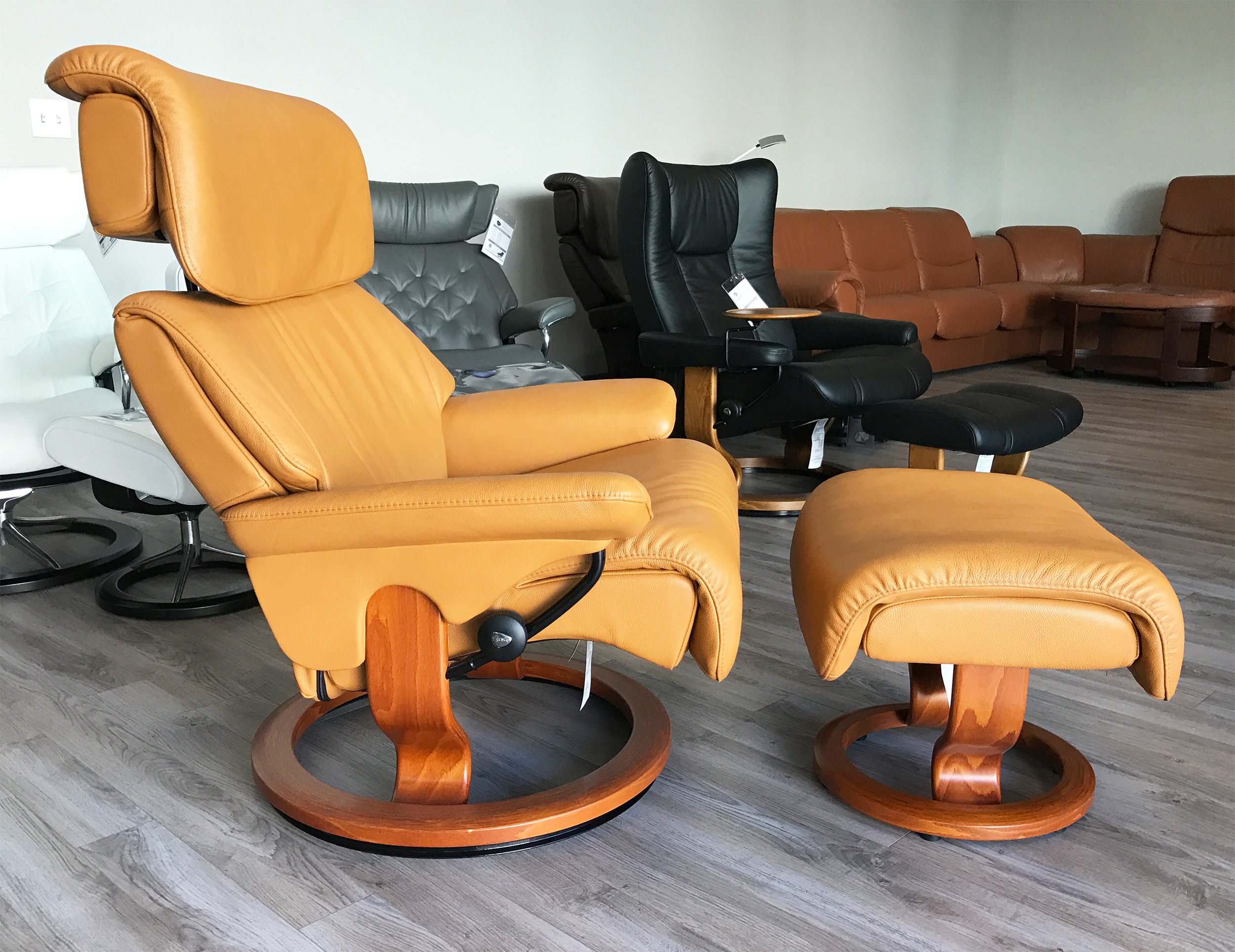 tan leather chairs living room