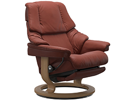 Stressless Reno Classic Dual Power Leg and Foot Wood Base Recliner Chair and Ottoman