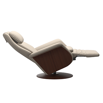 Paloma Fog Leather Stressless Sam Wood Swivel Recliner Chair Reclined by Ekornes