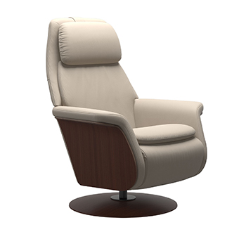 Paloma Fog Leather Stressless Sam Wood Swivel Recliner Chair by Ekornes