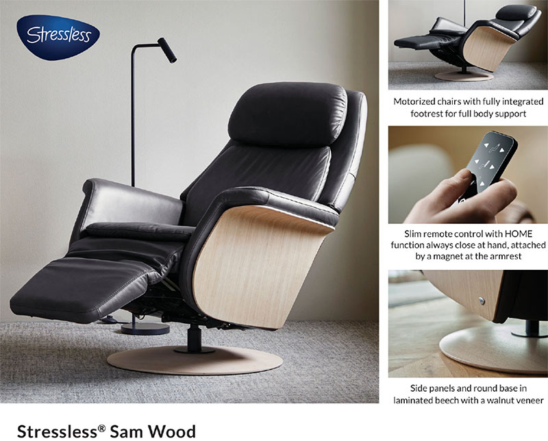 Stressless Sam Wood Power Swivel Recliner Chair by Ekornes