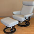 Stressless Taurus Paloma Pearl Grey Leather Recliner Chair and Ottoman
